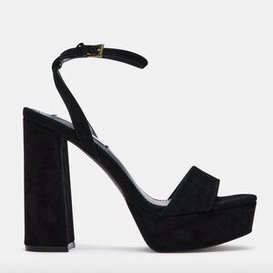Steve Madden Lessa Black Suede Block Heel Sandal, sz 8
